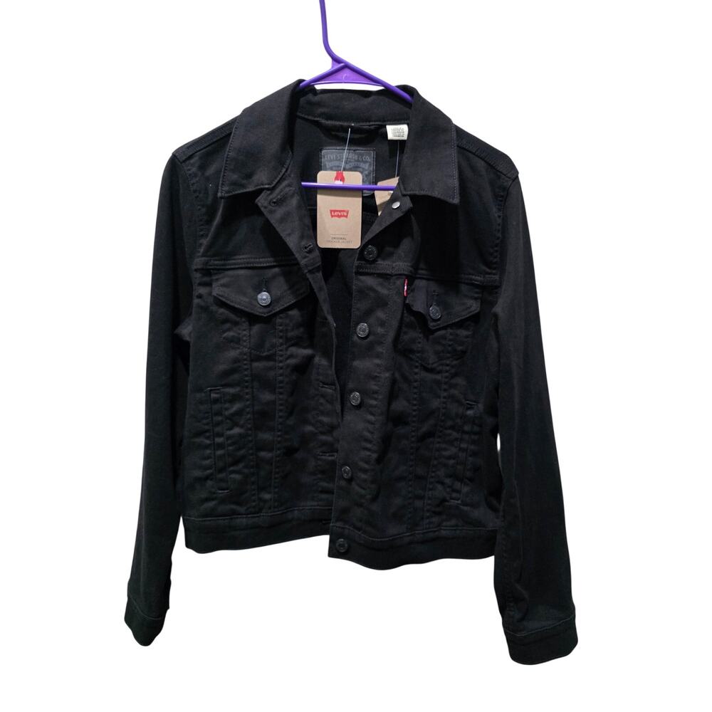 Levi’s Original Trucker Jacket Womens M Black Stretch Denim Jean Coat NWT $89